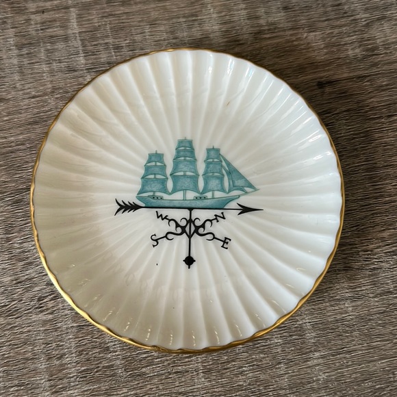 Pirate Ship VINTAGE LENOX RIBBED ROUND FINE CHINA PLATE Tiffany blue 24K - Picture 4 of 4